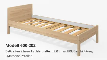 Bettseiten 22mm Tischlerplatte mit 0,8mm HPL-Beschichtung- Massivholzstollen Modell 600-202