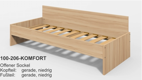 100-206-KOMFORT Offener SockelKopfteil:	gerade, niedrigFußteil:	gerade, niedrig
