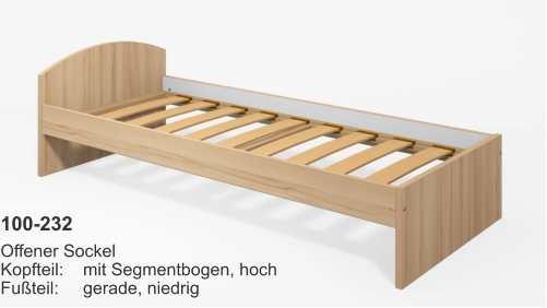 100-232 Offener SockelKopfteil:	mit Segmentbogen, hochFußteil:	gerade, niedrig