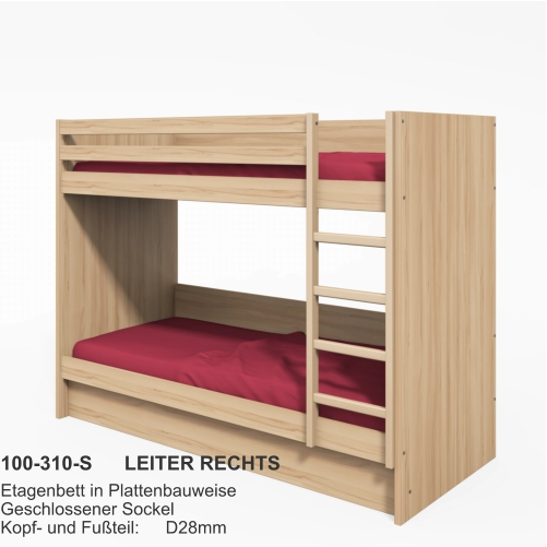 100-310-S	LEITER RECHTS Etagenbett in PlattenbauweiseGeschlossener SockelKopf- und Fußteil:	D28mm