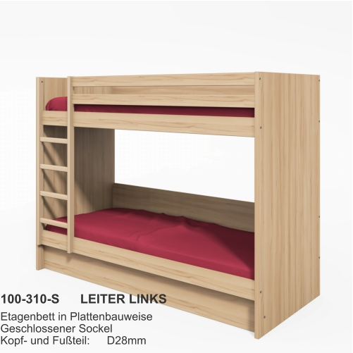 100-310-S	LEITER LINKS Etagenbett in PlattenbauweiseGeschlossener SockelKopf- und Fußteil:	D28mm