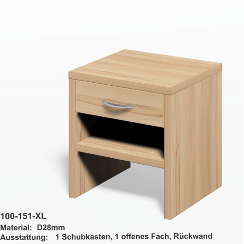 100-151-XL Material:	D28mmAusstattung:	1 Schubkasten, 1 offenes Fach, Rückwand