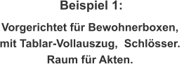 Beispiel 1: Vorgerichtet für Bewohnerboxen,  mit Tablar-Vollauszug,  Schlösser.  Raum für Akten.