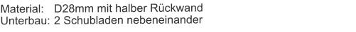 Material:	D28mm mit halber RückwandUnterbau:	2 Schubladen nebeneinander