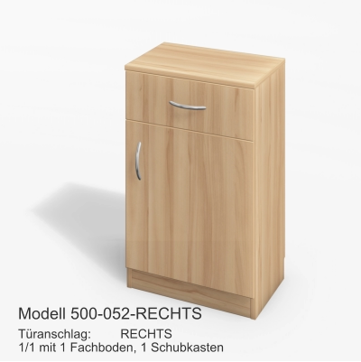 Türanschlag:	RECHTS1/1 mit 1 Fachboden, 1 Schubkasten Modell 500-052-RECHTS