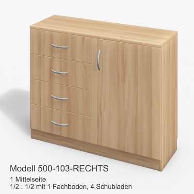 1 Mittelseite1/2 : 1/2 mit 1 Fachboden, 4 Schubladen Modell 500-103-RECHTS