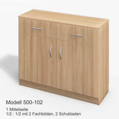 1 Mittelseite1/2 : 1/2 mit 2 Fachböden, 2 Schubladen Modell 500-102