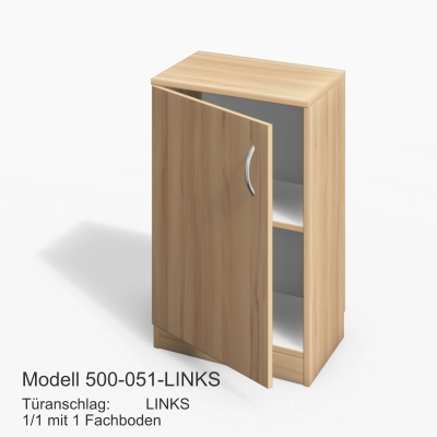 Türanschlag:	LINKS1/1 mit 1 Fachboden Modell 500-051-LINKS