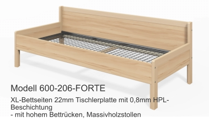 XL-Bettseiten 22mm Tischlerplatte mit 0,8mm HPL-Beschichtung- mit hohem Bettrücken, Massivholzstollen Modell 600-206-FORTE