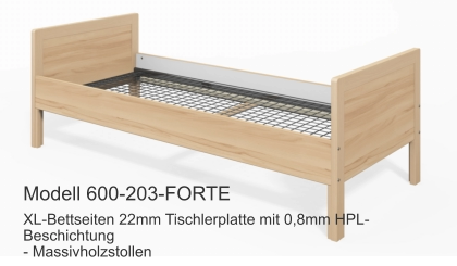 XL-Bettseiten 22mm Tischlerplatte mit 0,8mm HPL-Beschichtung- Massivholzstollen Modell 600-203-FORTE