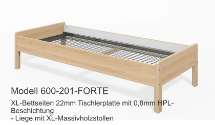 XL-Bettseiten 22mm Tischlerplatte mit 0,8mm HPL-Beschichtung- Liege mit XL-Massivholzstollen Modell 600-201-FORTE