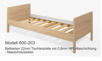 Bettseiten 22mm Tischlerplatte mit 0,8mm HPL-Beschichtung- Massivholzstollen Modell 600-203