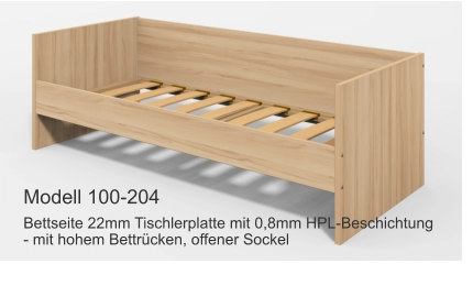 Bettseite 22mm Tischlerplatte mit 0,8mm HPL-Beschichtung- mit hohem Bettrücken, offener Sockel Modell 100-204
