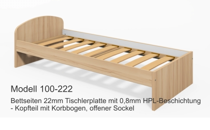 Bettseiten 22mm Tischlerplatte mit 0,8mm HPL-Beschichtung- Kopfteil mit Korbbogen, offener Sockel Modell 100-222