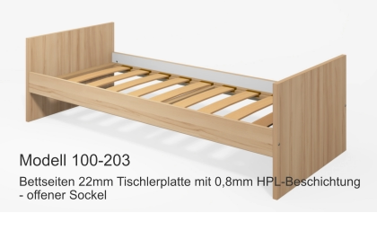 Bettseiten 22mm Tischlerplatte mit 0,8mm HPL-Beschichtung- offener Sockel Modell 100-203