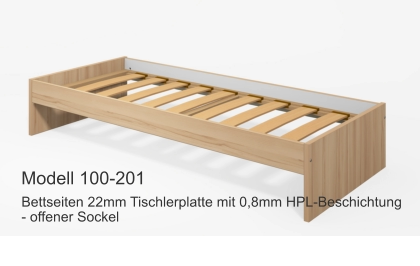 Bettseiten 22mm Tischlerplatte mit 0,8mm HPL-Beschichtung- offener Sockel Modell 100-201