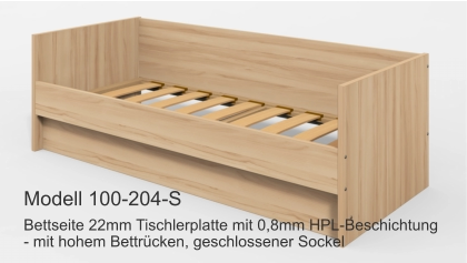 Bettseite 22mm Tischlerplatte mit 0,8mm HPL-Beschichtung- mit hohem Bettrücken, geschlossener Sockel Modell 100-204-S